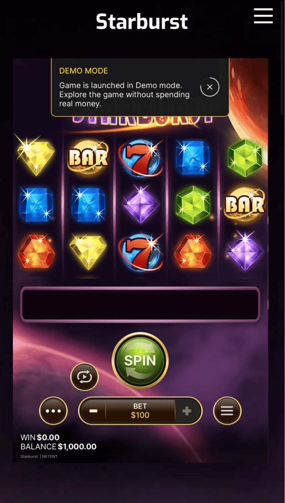 Starburst Demo Version and Free Play
