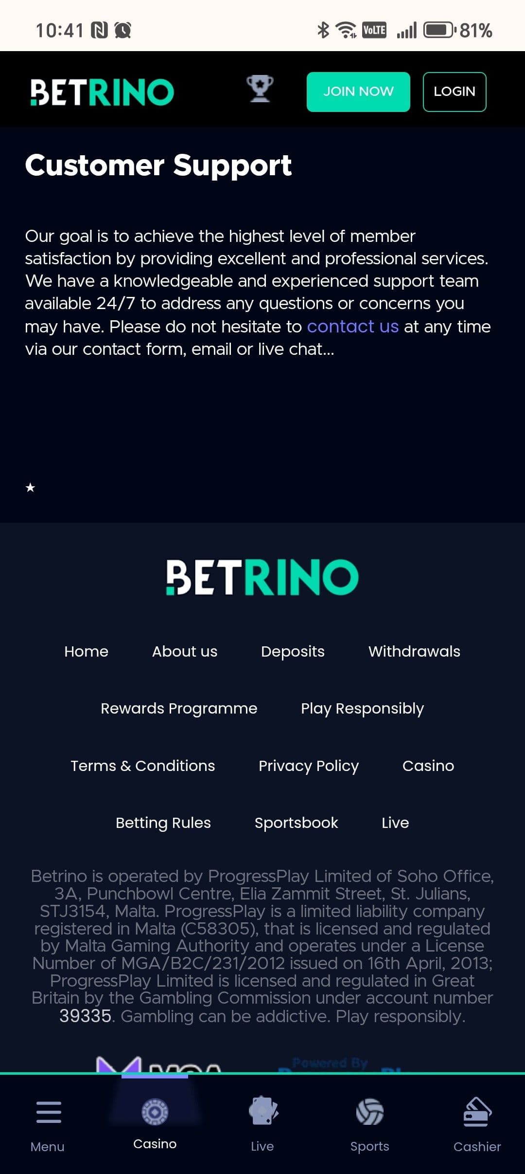 Support Channels at Betrino