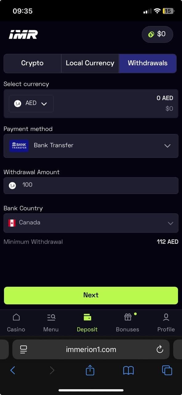 Tap Withdraw