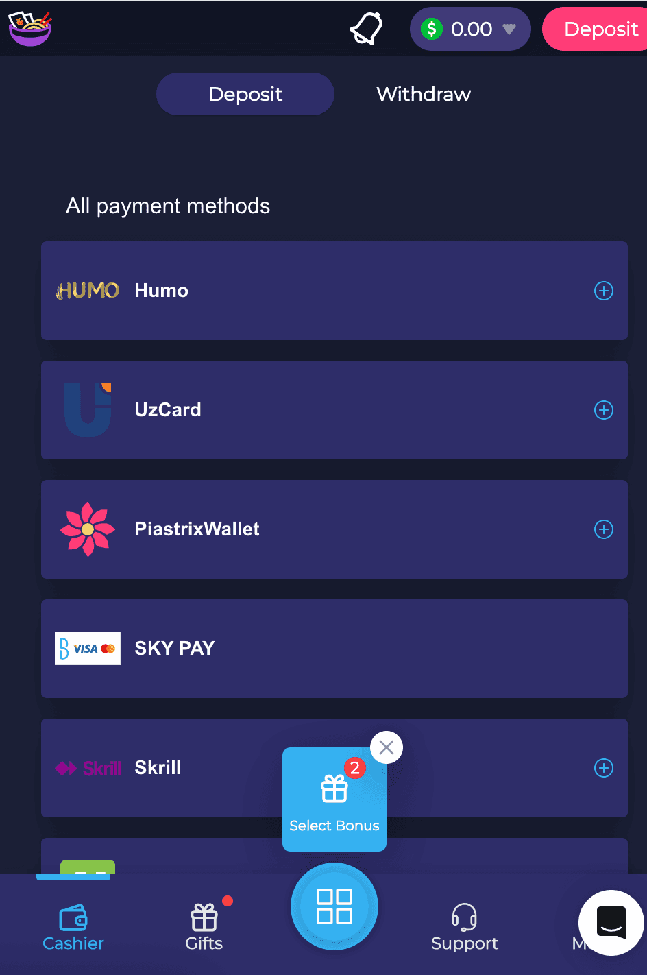 Tap the Deposit button