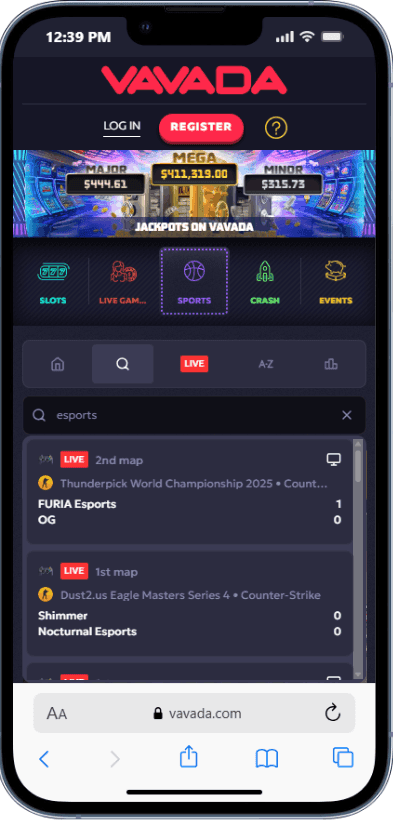 Interfejs Vavada casino z grami i zakładami