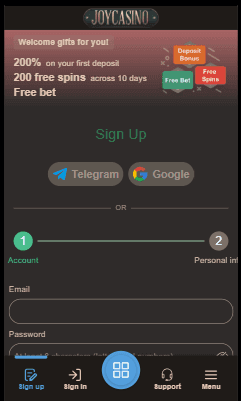 Visit JoyCasino and click on Sign In.
