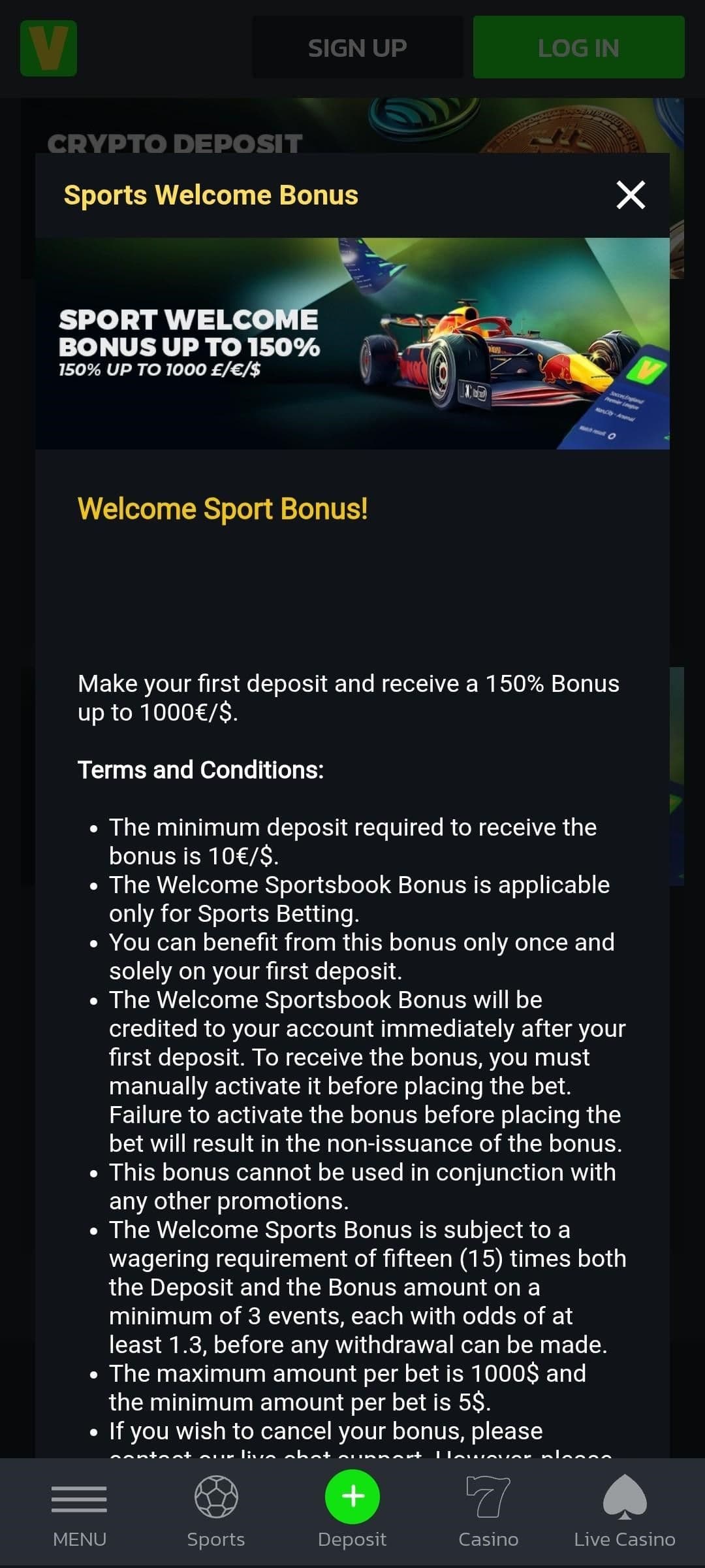 Welcome Bonus Velobet