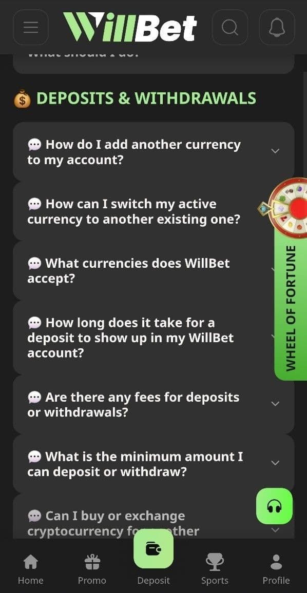 Willbet Withdrawal Fees