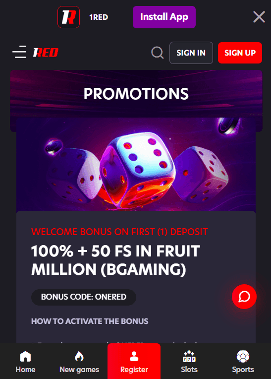 your way through to the 1Red casino promotions page