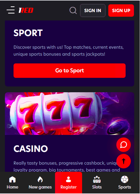 1Red Casino Mobile Experience