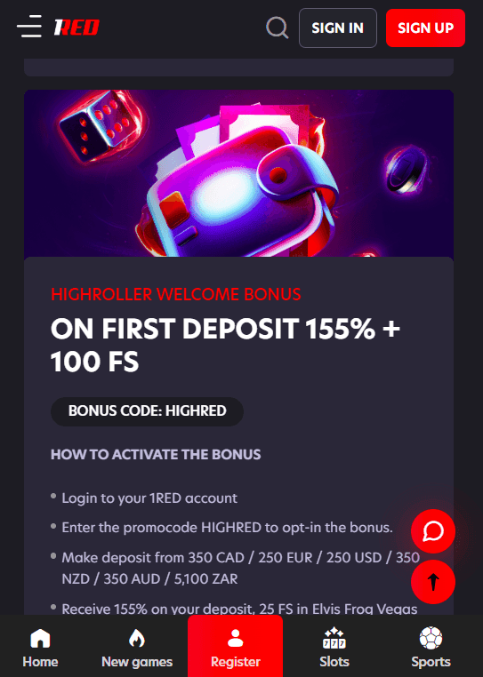1Red Deposit Bonus Offer