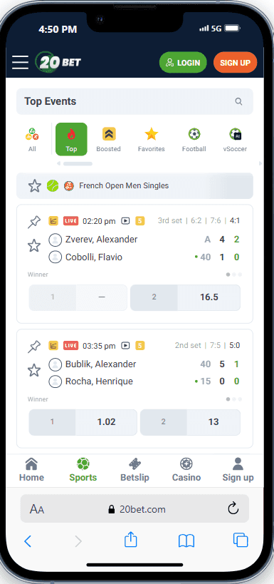 20bet Live Betting & Streaming