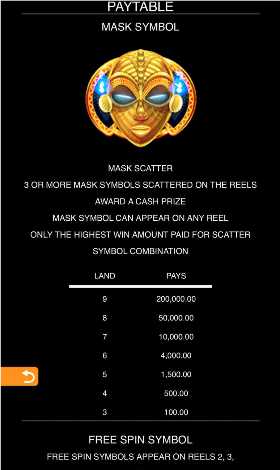 9 masks of fire Game Symbols and Payouts.png