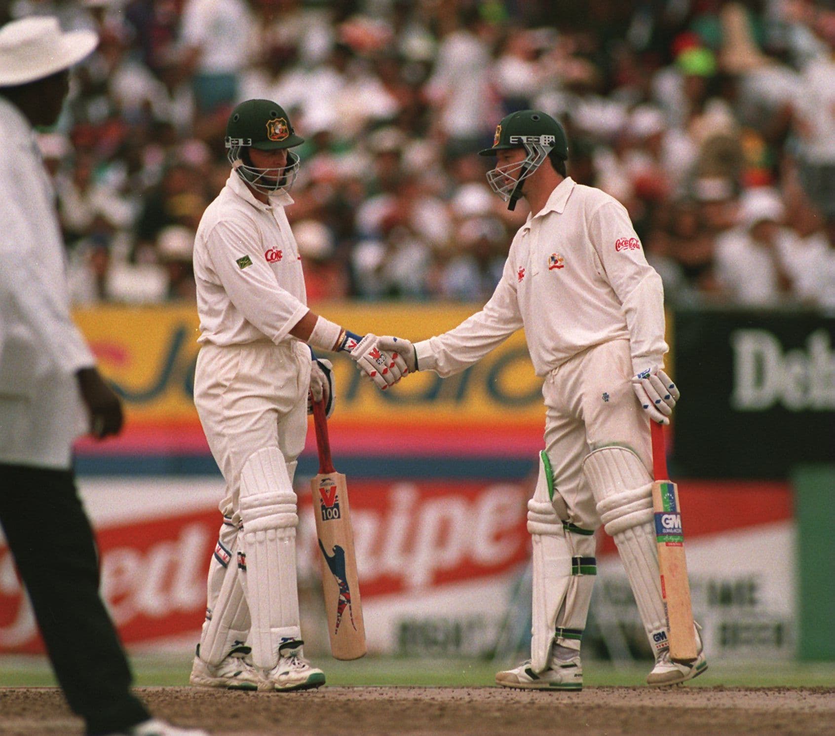 AUSTRALIAN BATSMEN MARK WAUGH CONGRATULATES TWIN BROTHER STEVE