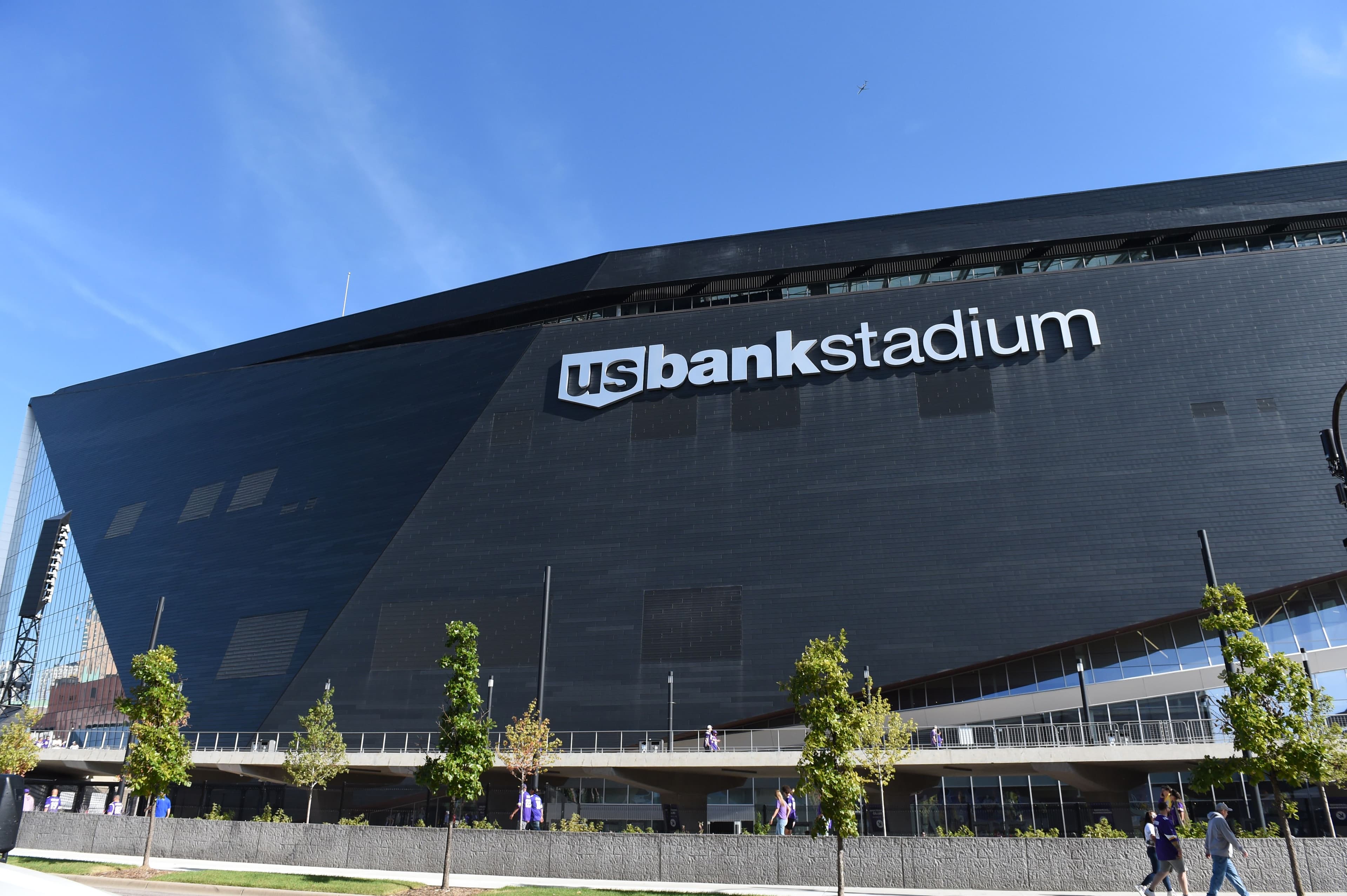 A view of south facade of the Minnesota Vikings stadium prior to start of the NFL game between the Houston Texans and the Minnesota Vikings