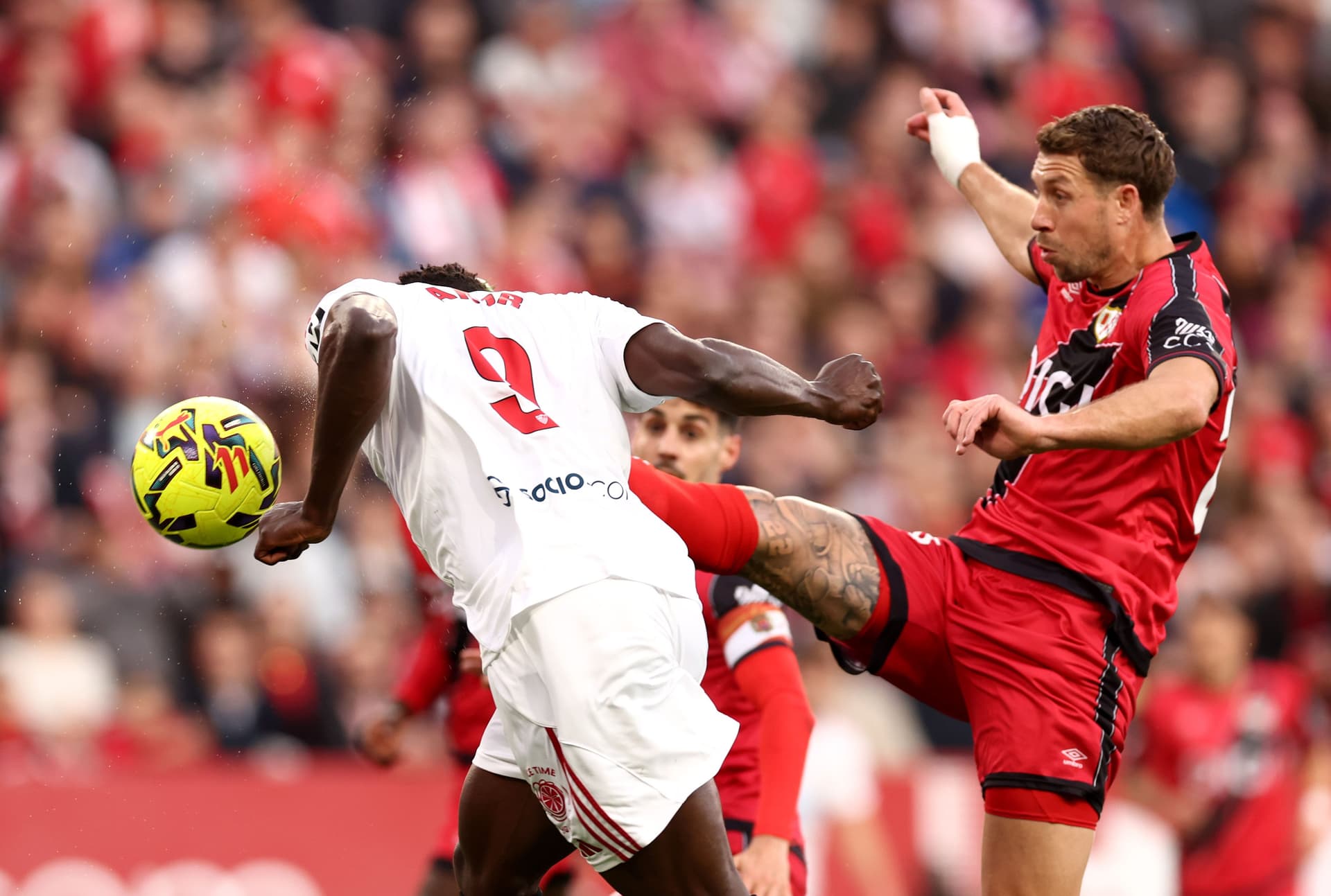Akor Adams of Sevilla FC scores his team's first goal