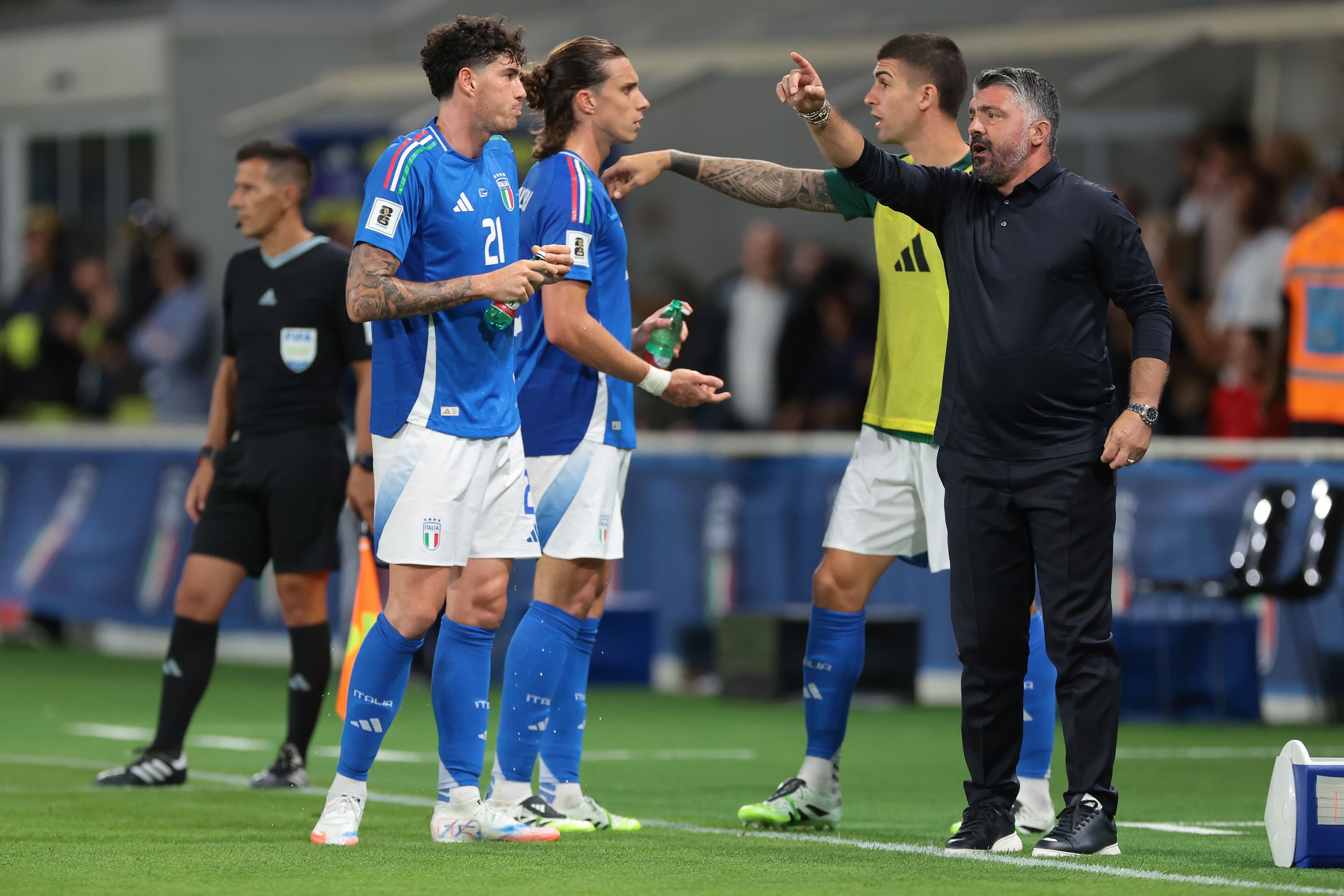Alessandro Bastoni , Gennaro Gattuso, Riccardo Calafiori and Moise Kean