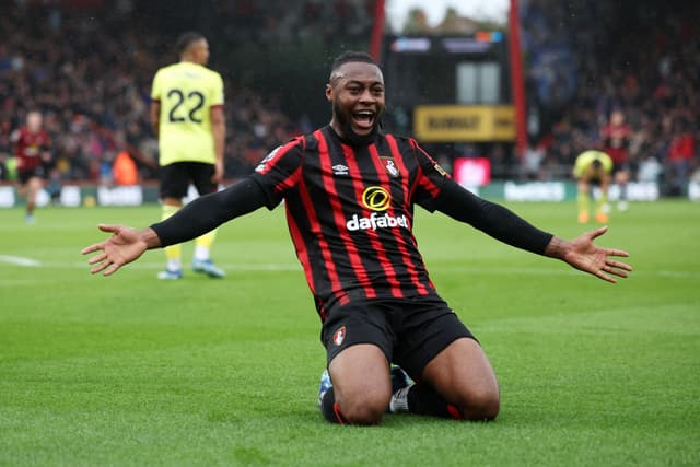 Antoine Semenyo of AFC Bournemouth celebrates after scoring the team's first goal