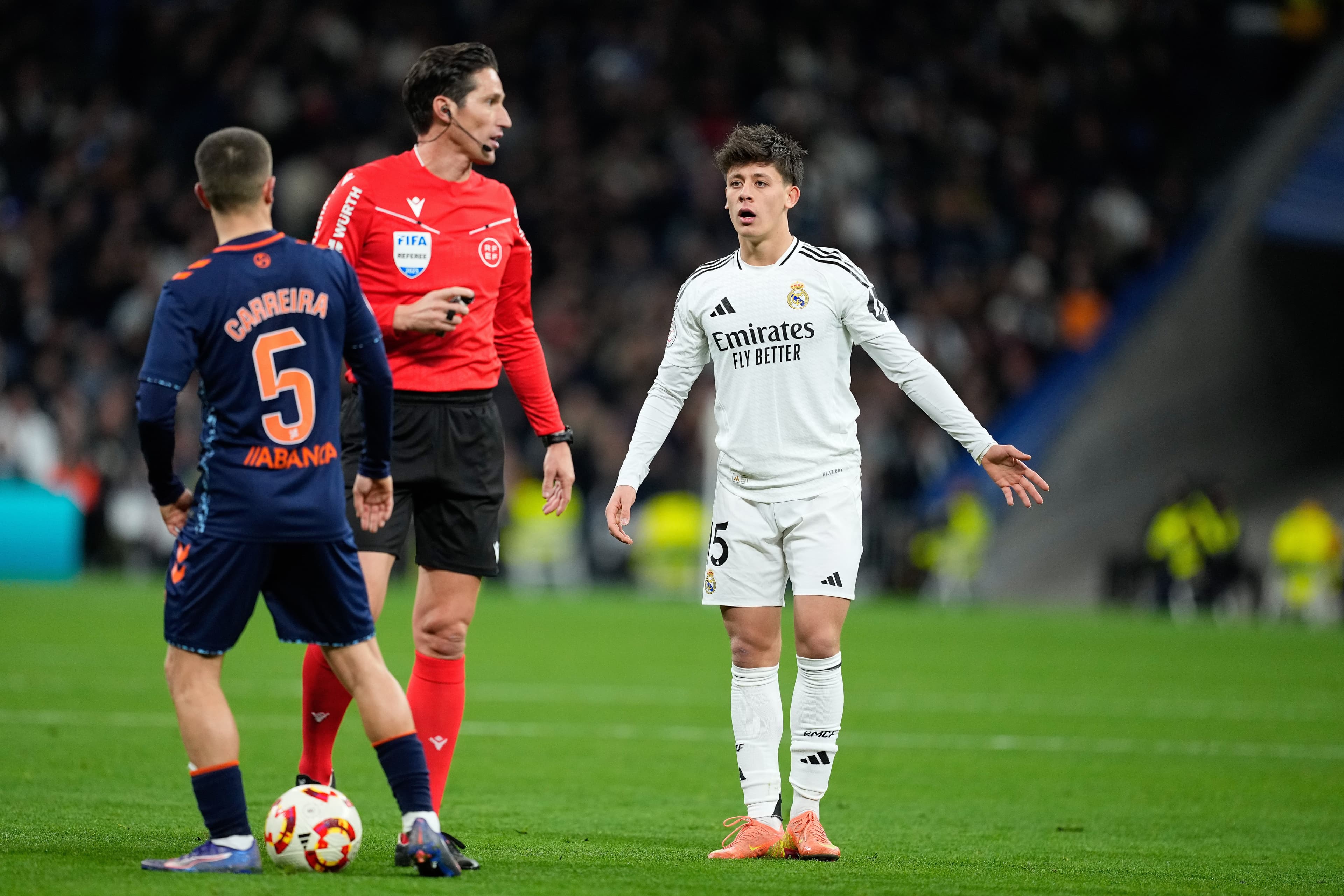 Arda Guler of Real Madrid protests during the Spanish Cup