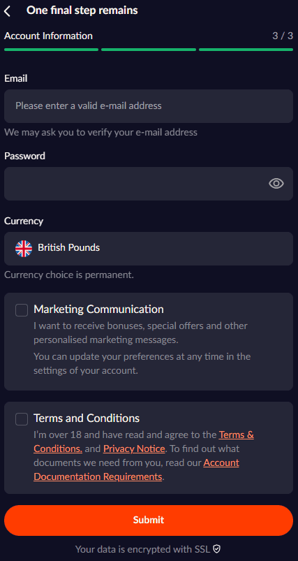 Betano Registration Process step 3