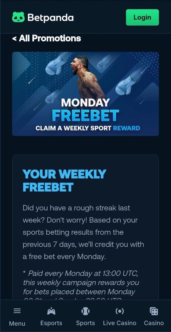 Betpanda Monday Freebet Offer