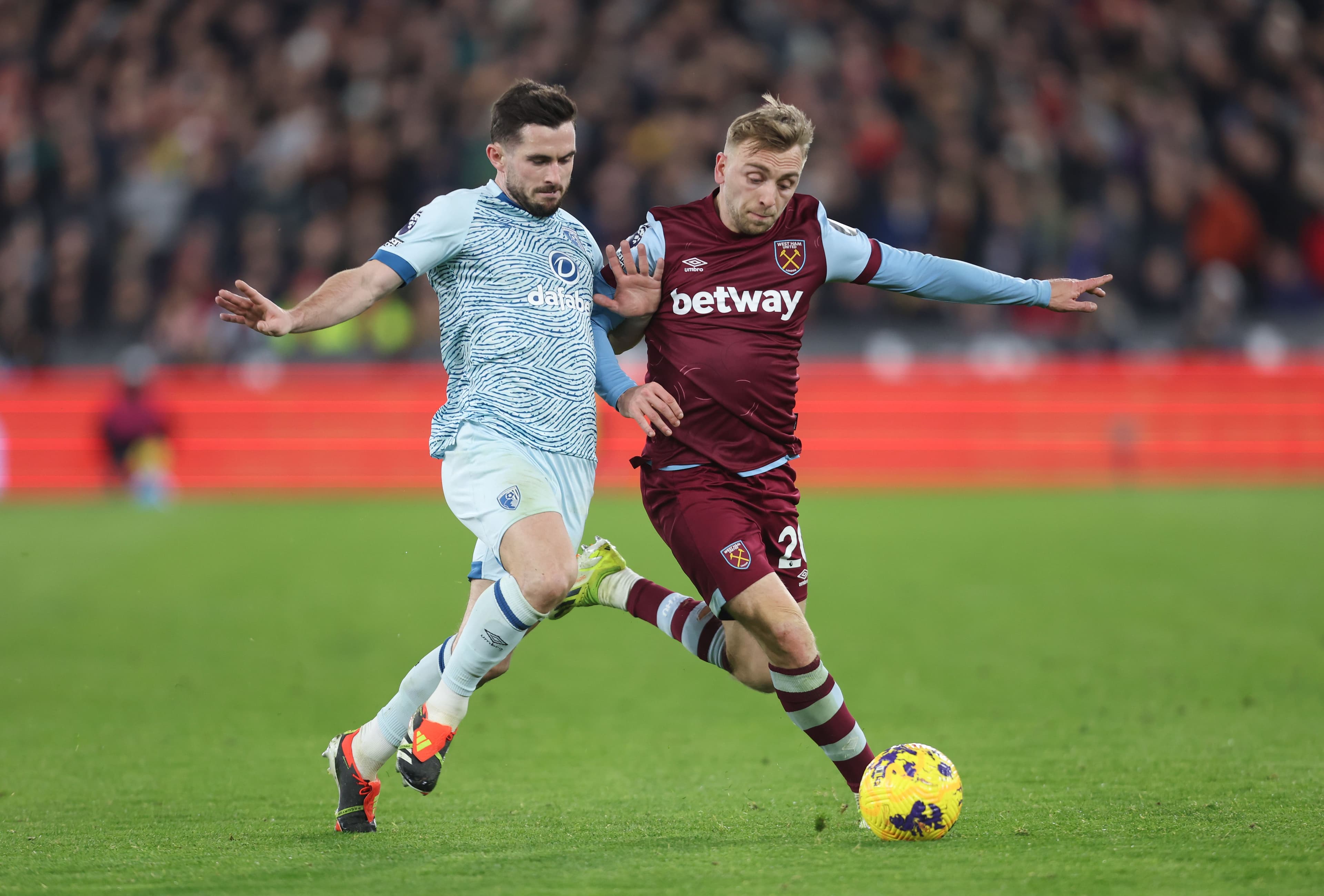 Bournemouth's Lewis Cook and West Ham United's Jarrod Bowen