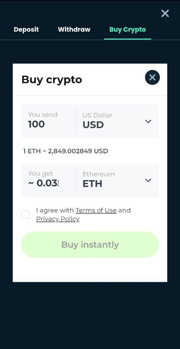 Buy Crypto in the deposit section