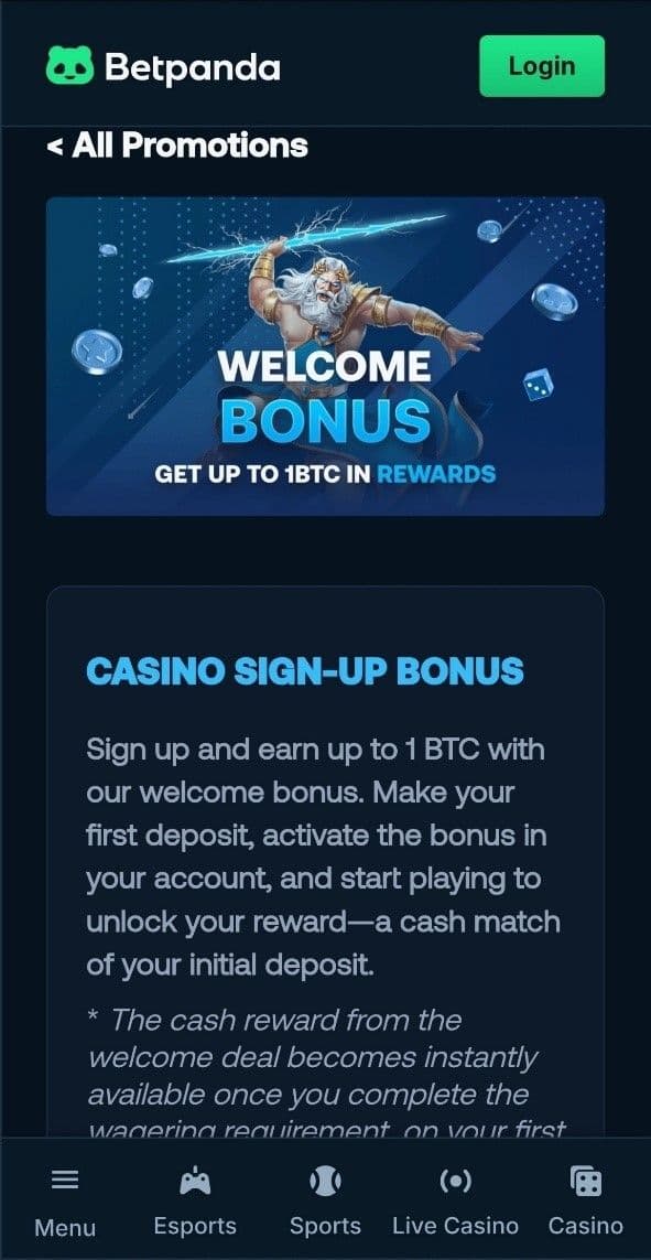 Casino Welcome Bonus Betpanda