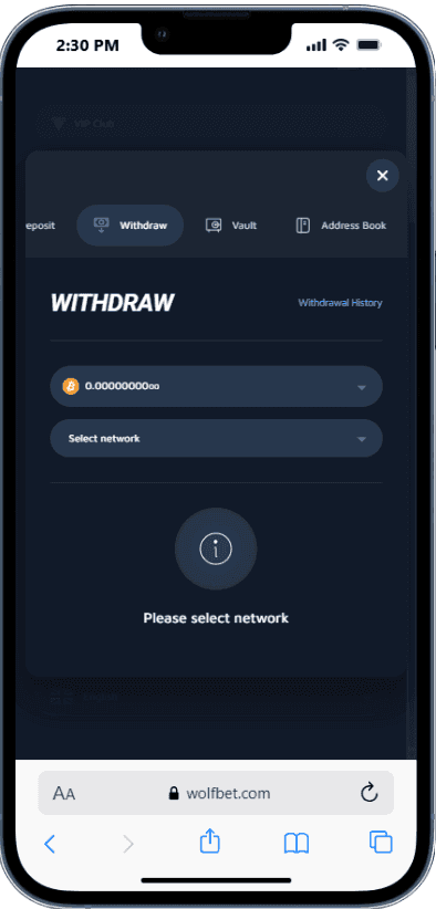 Choose Withdraw after tapping Wallet.