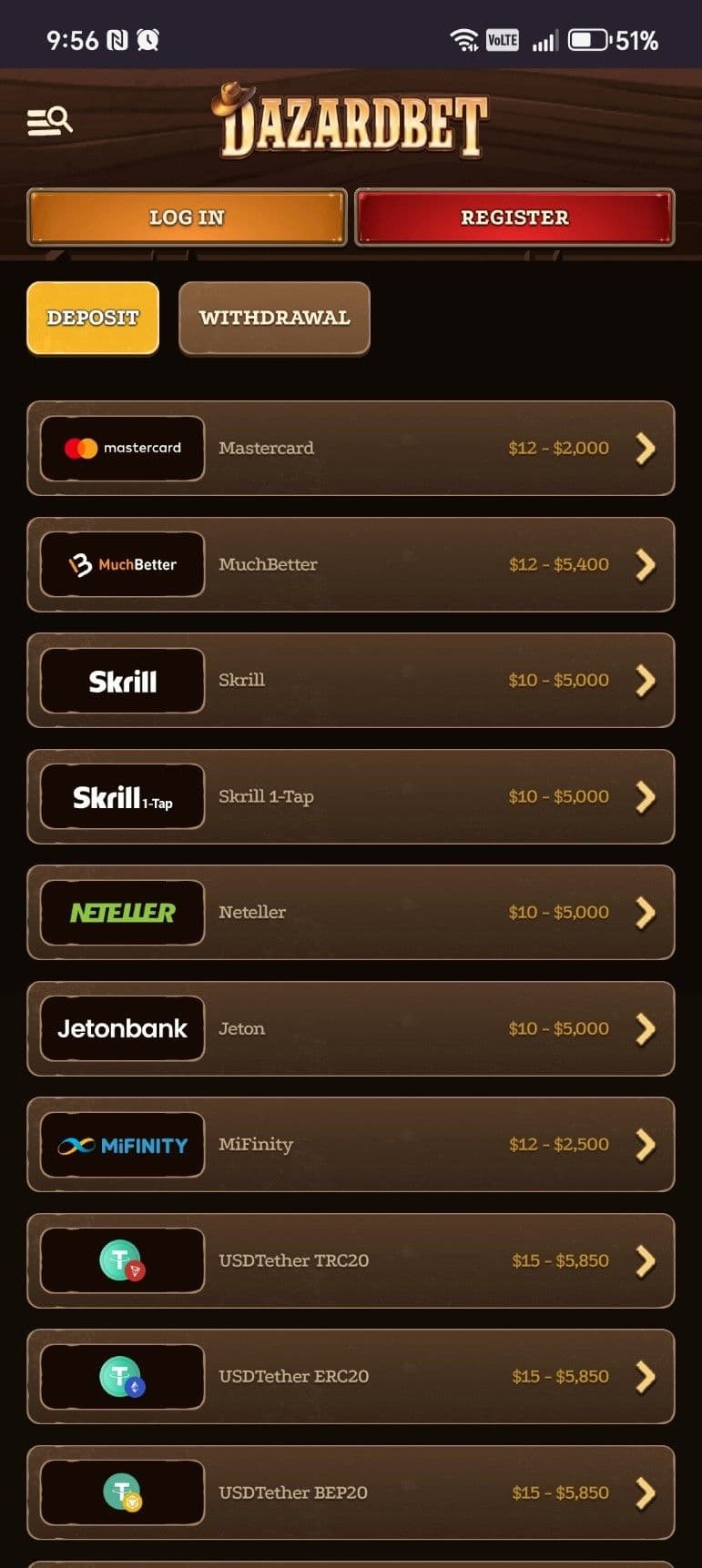 Choose to make a deposit Dazard