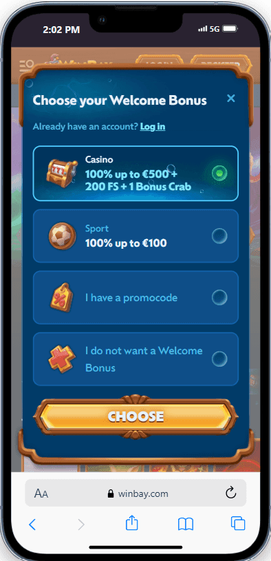 Choose your bonus Winbay