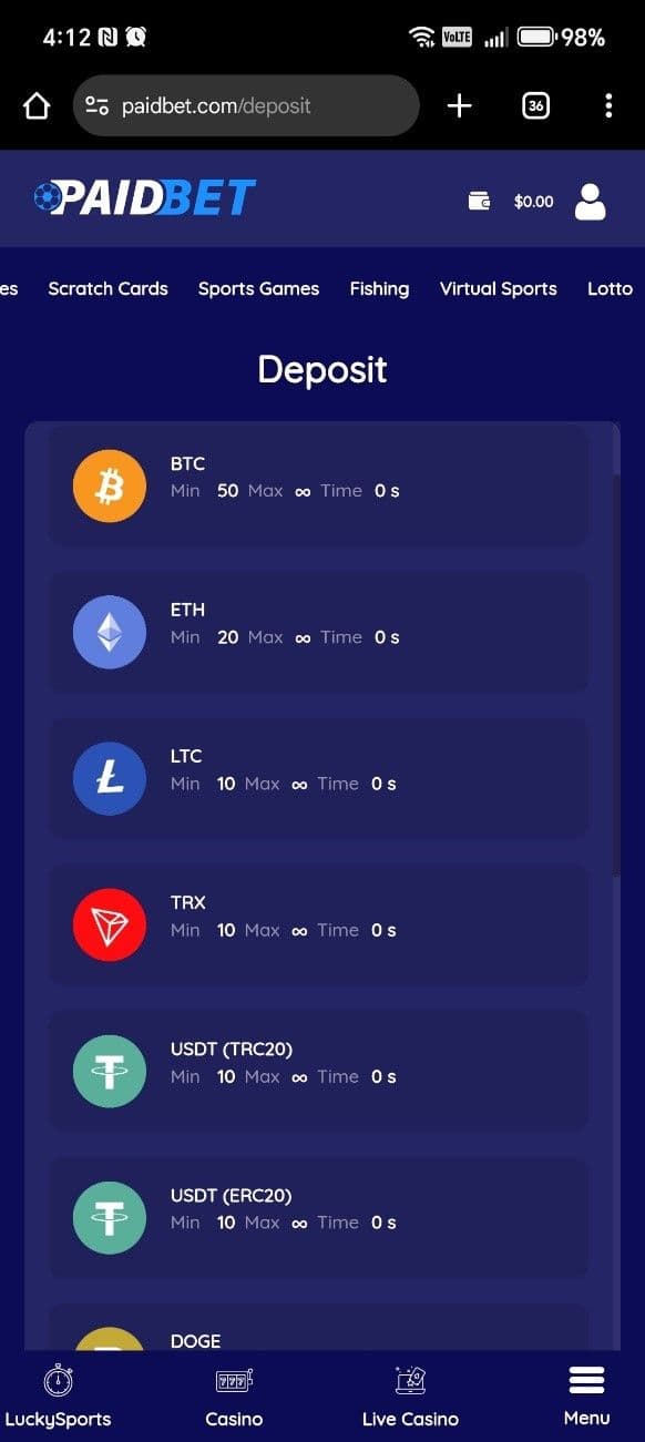 Choose your preferred Paidbet deposit method