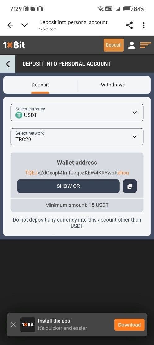 Choose your preferred cryptocurrency.