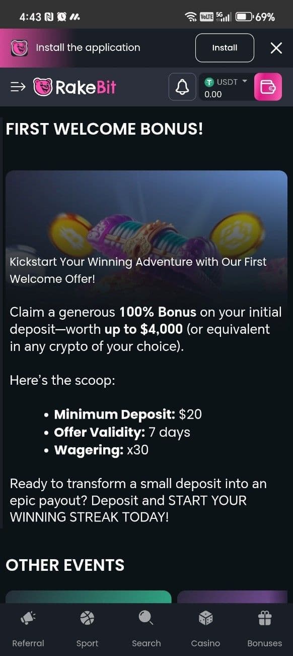 Click on the deposit button rakebit