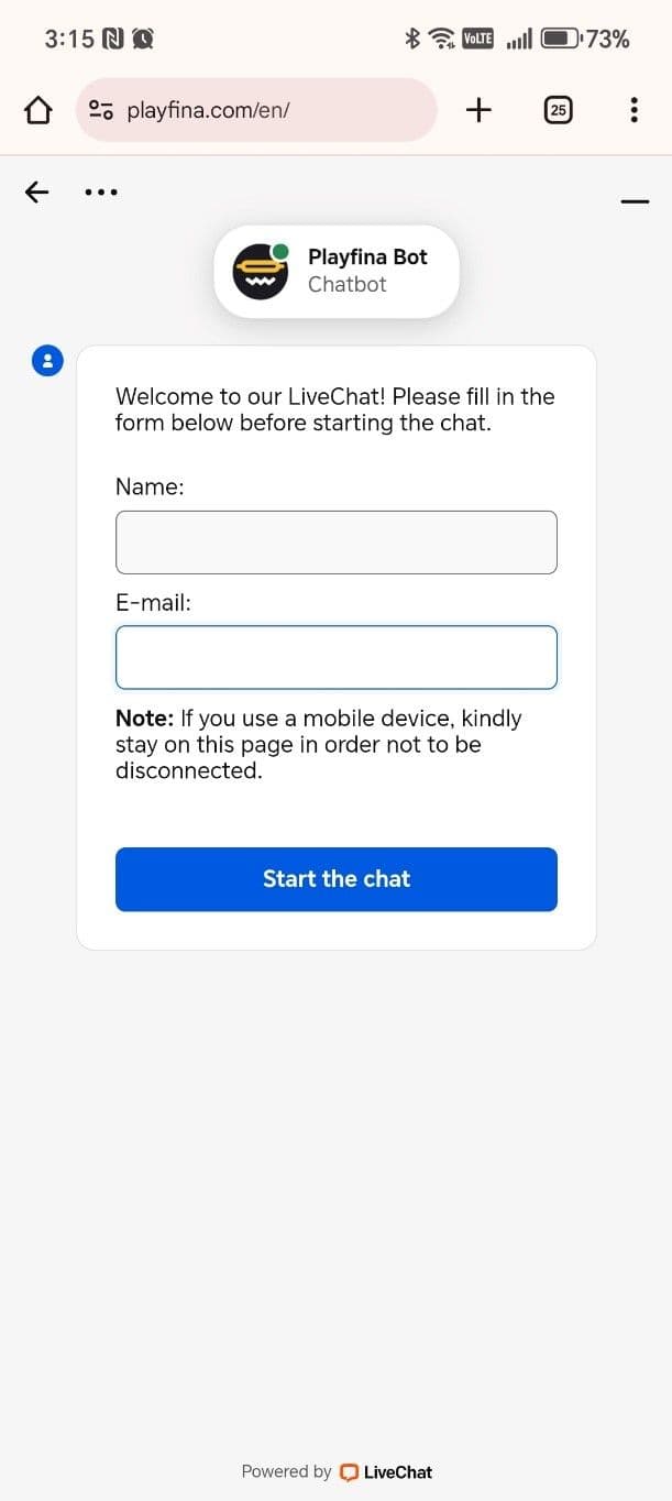 Customer support Playfina