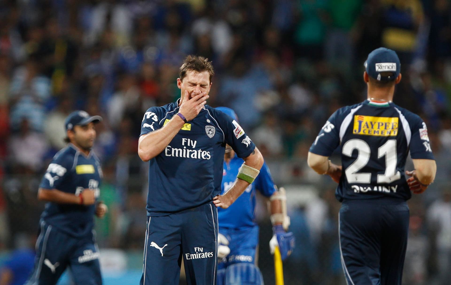 Deccan Chargers player Dale Steyn celebrates with teammates.jpg
