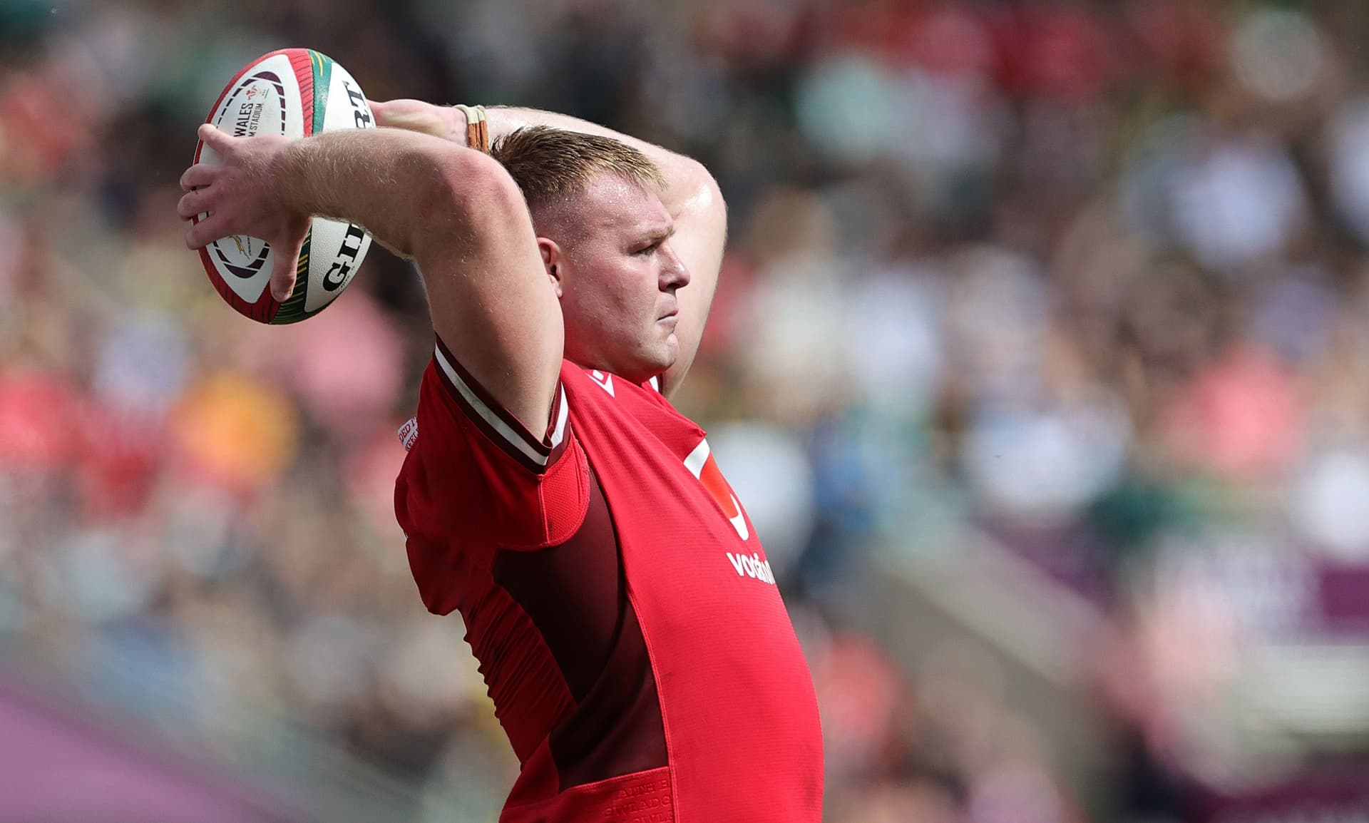 Dewi Lake of Wales prepares to throw the ball during the Summer Rugby