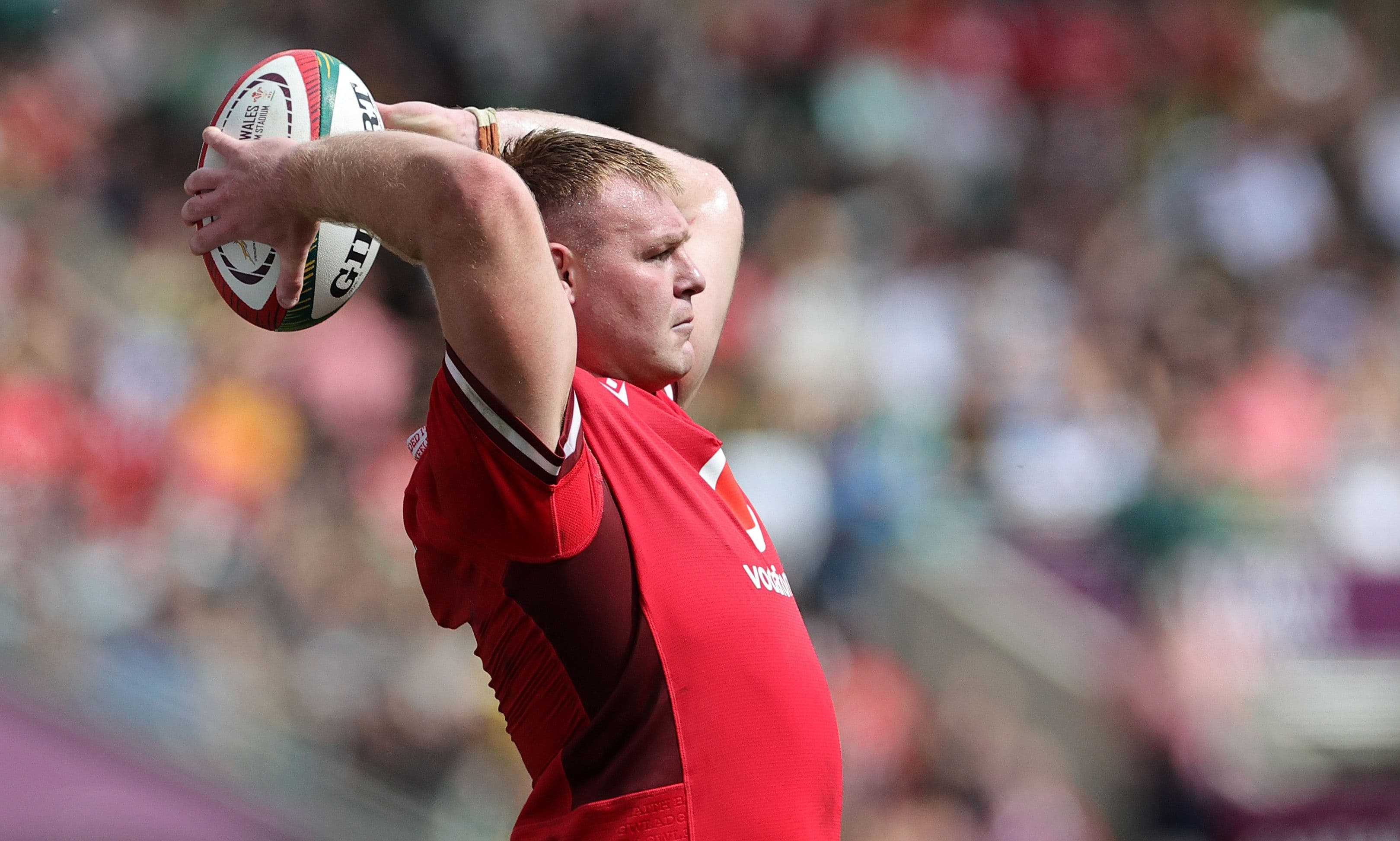 Dewi Lake of Wales prepares to throw the ball during the Summer Rugby