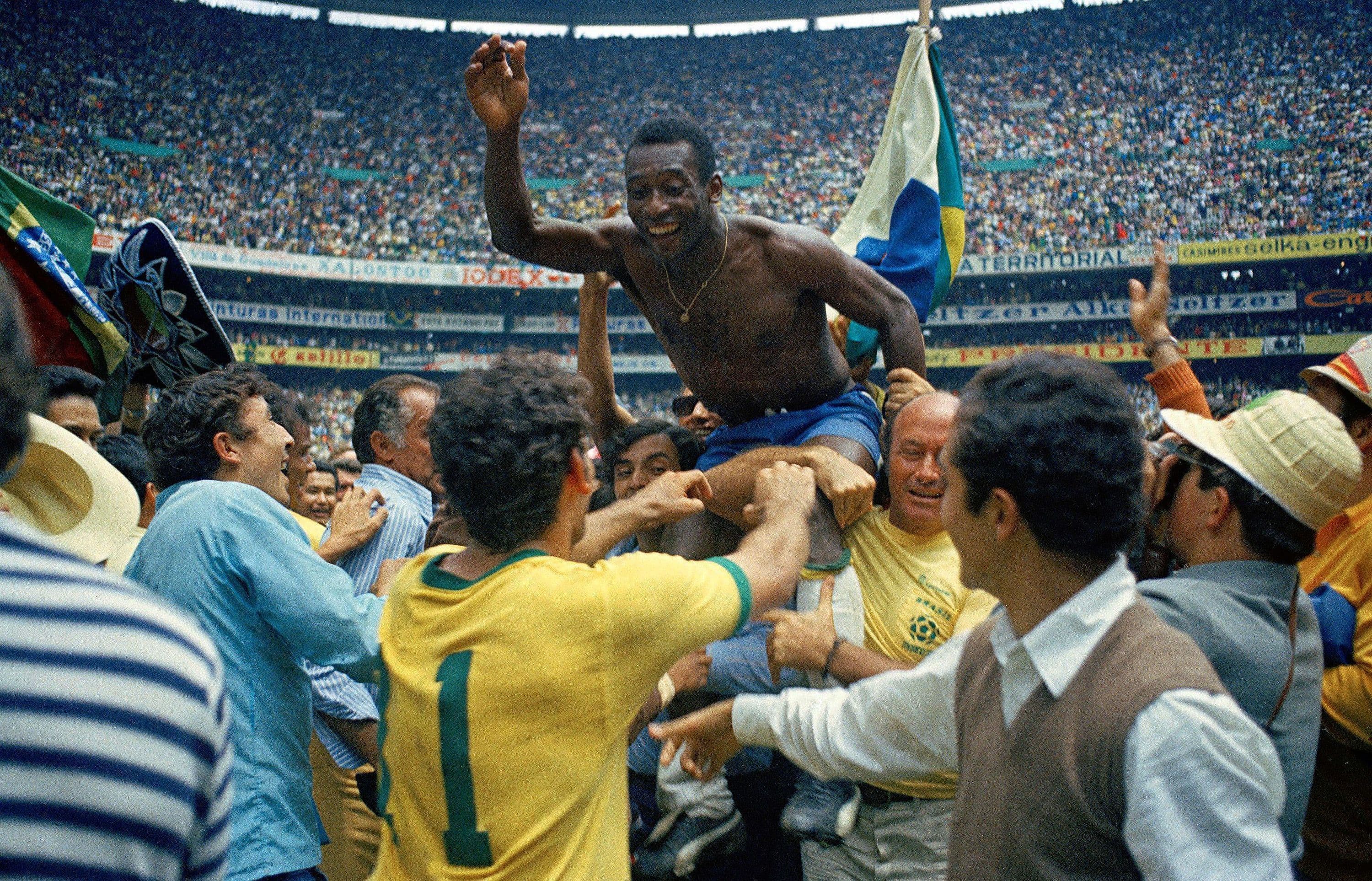 Edson Arantes Do Nascimento Pele of Brazil celebrates the victory