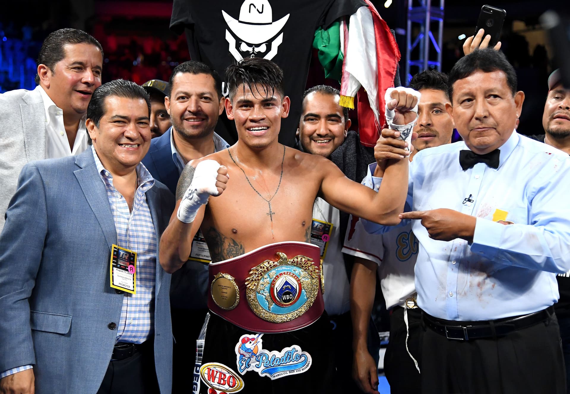 Emanuel Navarrete in the ring after defeating Francisco De Vaca in their WBO World Title fight at Banc of California Stadium