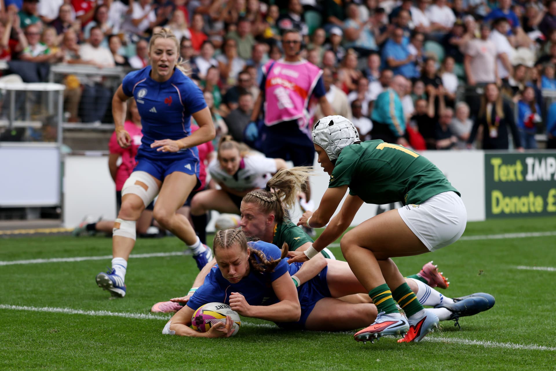Emilie Boulard of France scores her team's first try during the Women's Rugby World Cup 2025