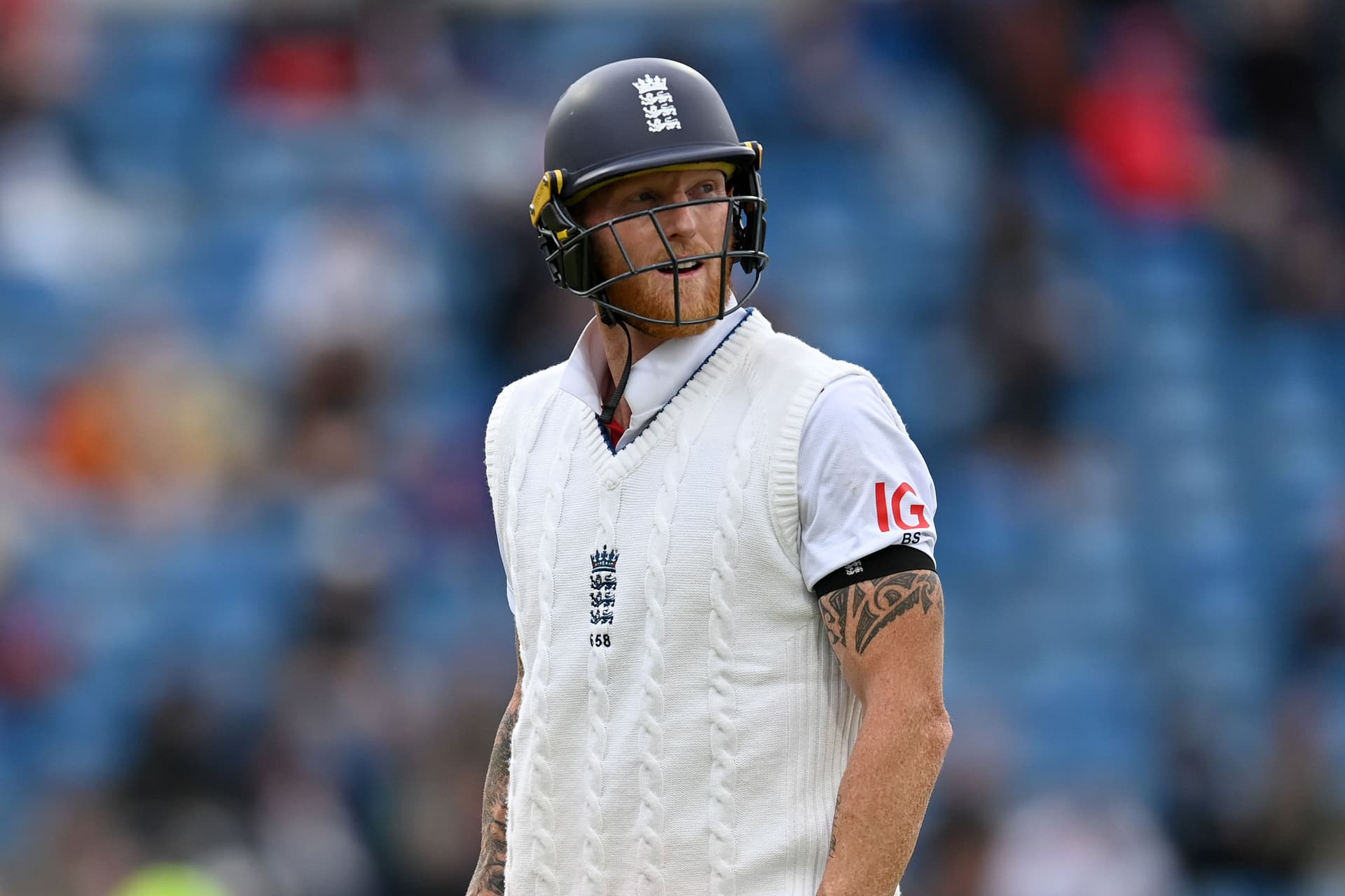 England captain Ben Stokes leaves the field after being dismissed by Ravindra Jadeja
