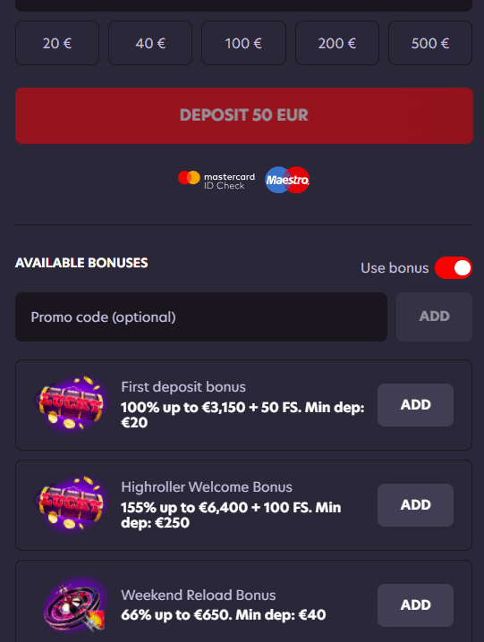 Enter the deposit amount 1Red