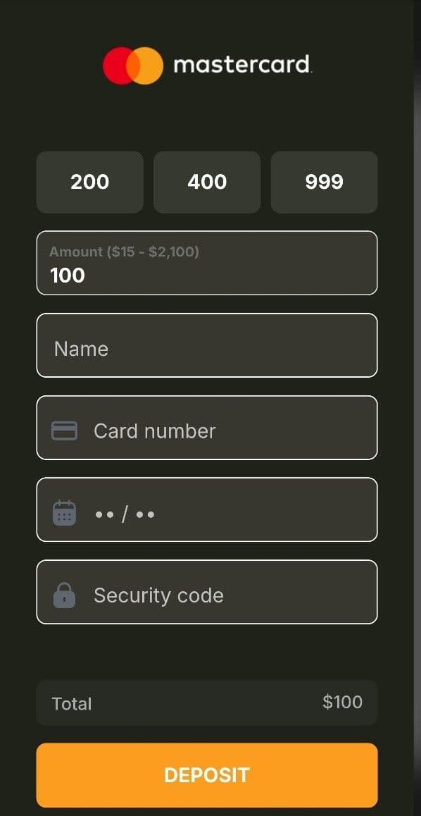 Enter the necessary information and tap Deposit