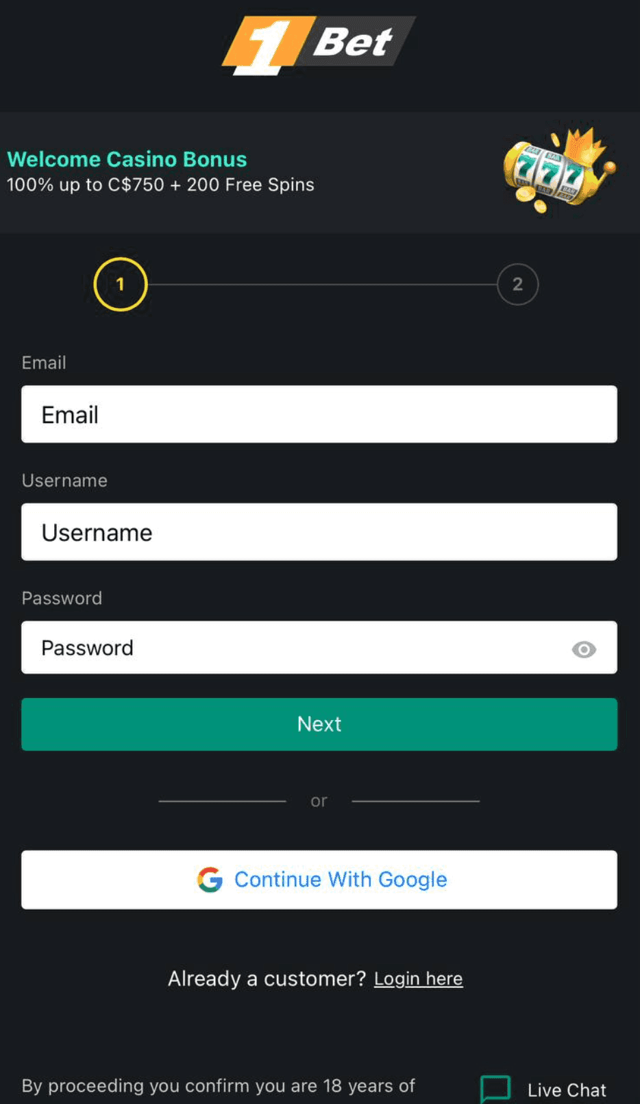 Enter your email address 1Bet