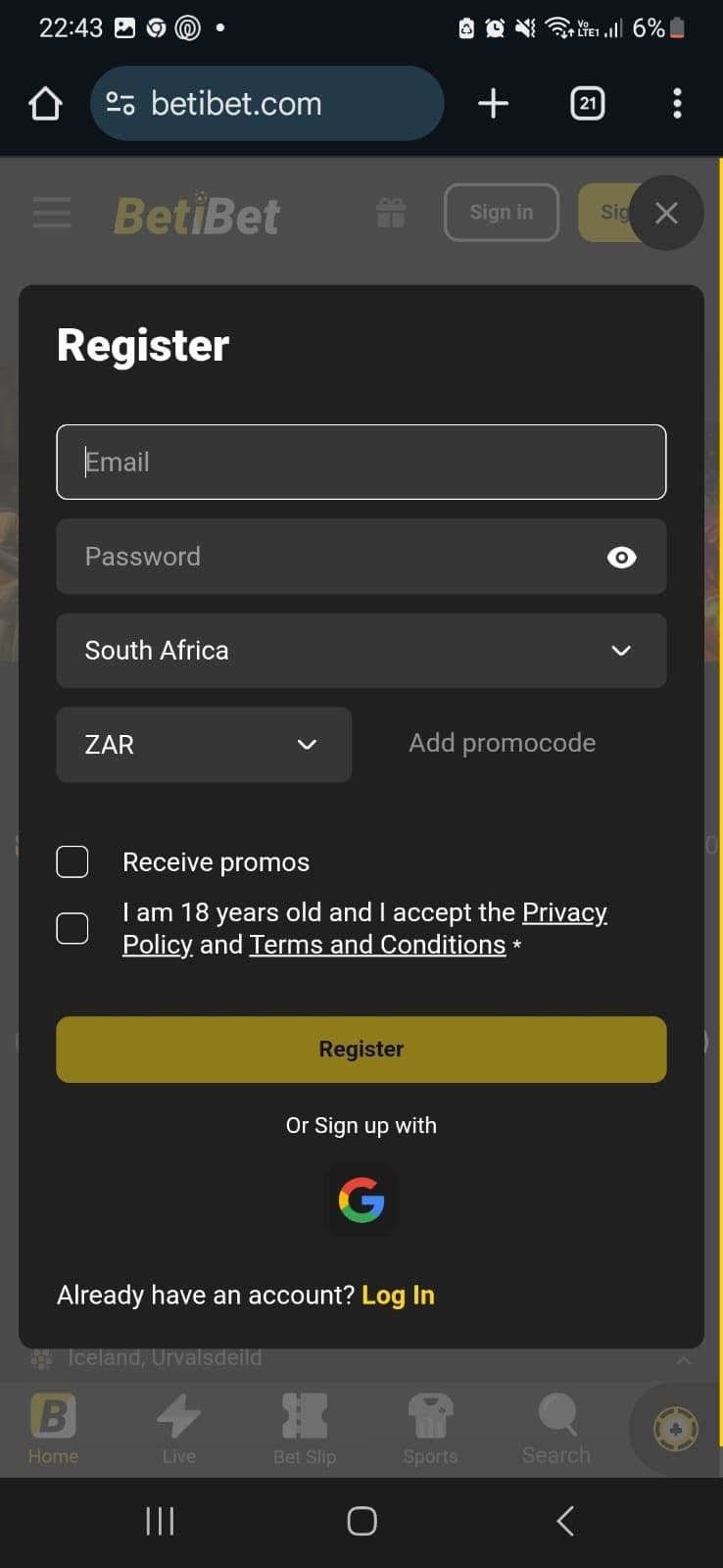 Enter your email address, create a password, and select your currency.
