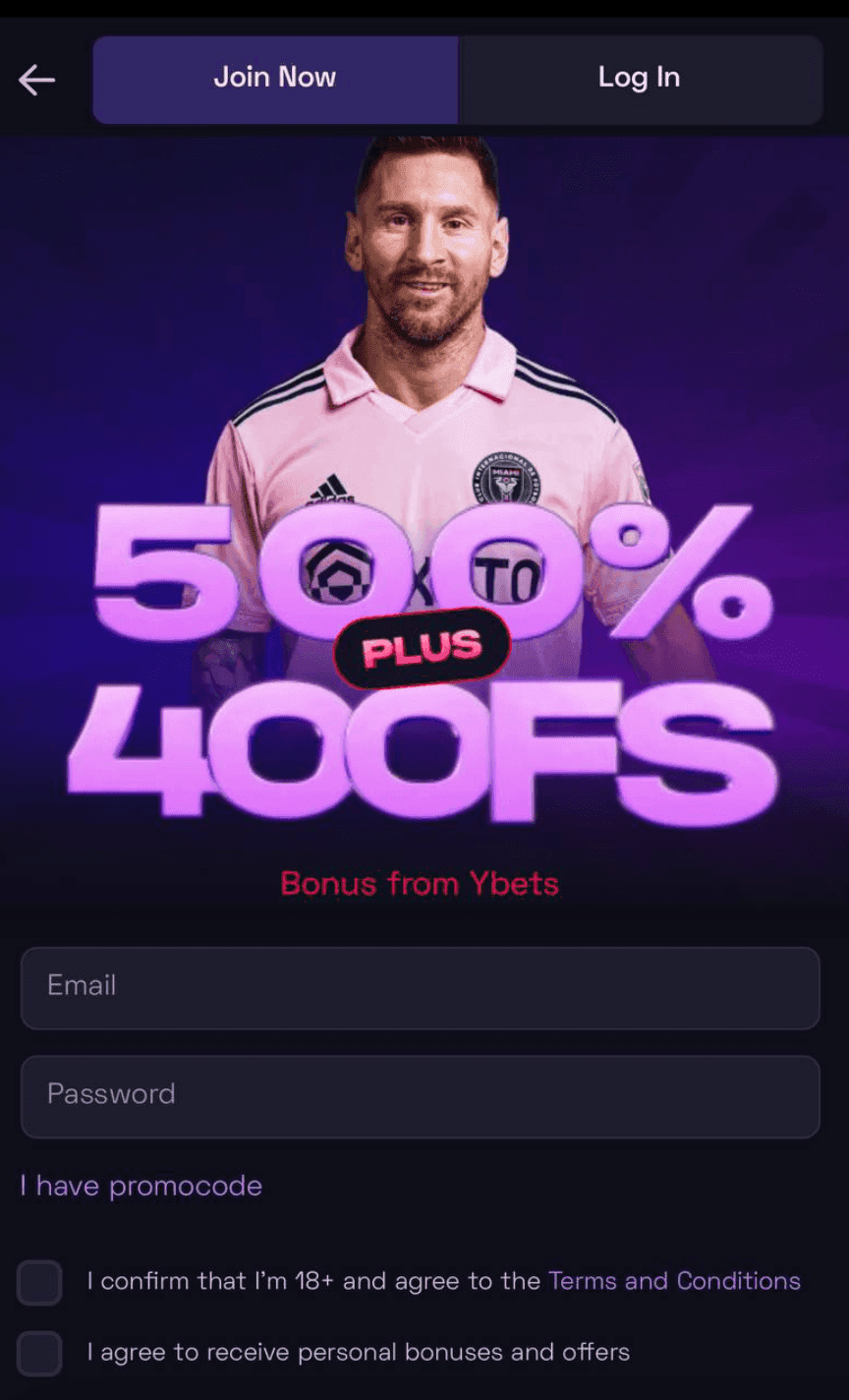 Enter your email and create a password ybets