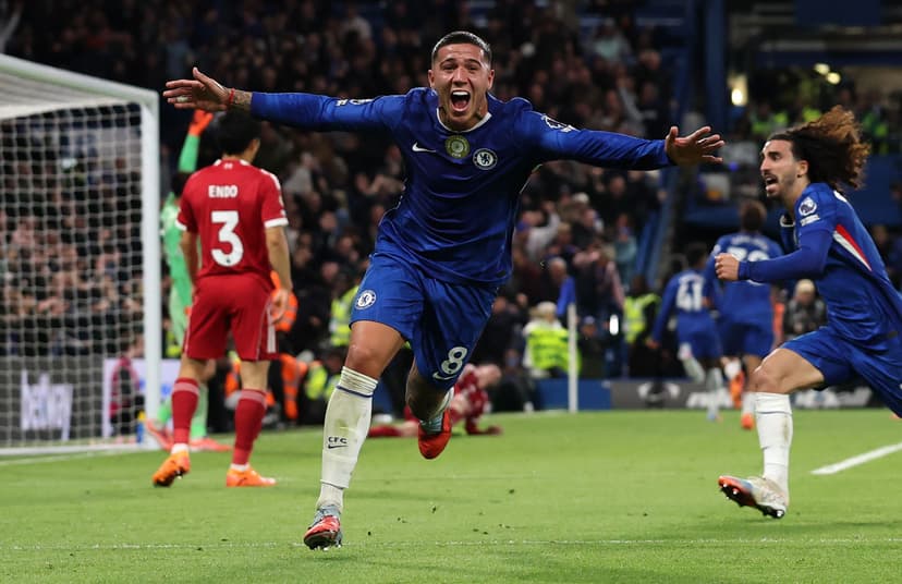 Enzo Fernandez of Chelsea celebrates his team's second goal