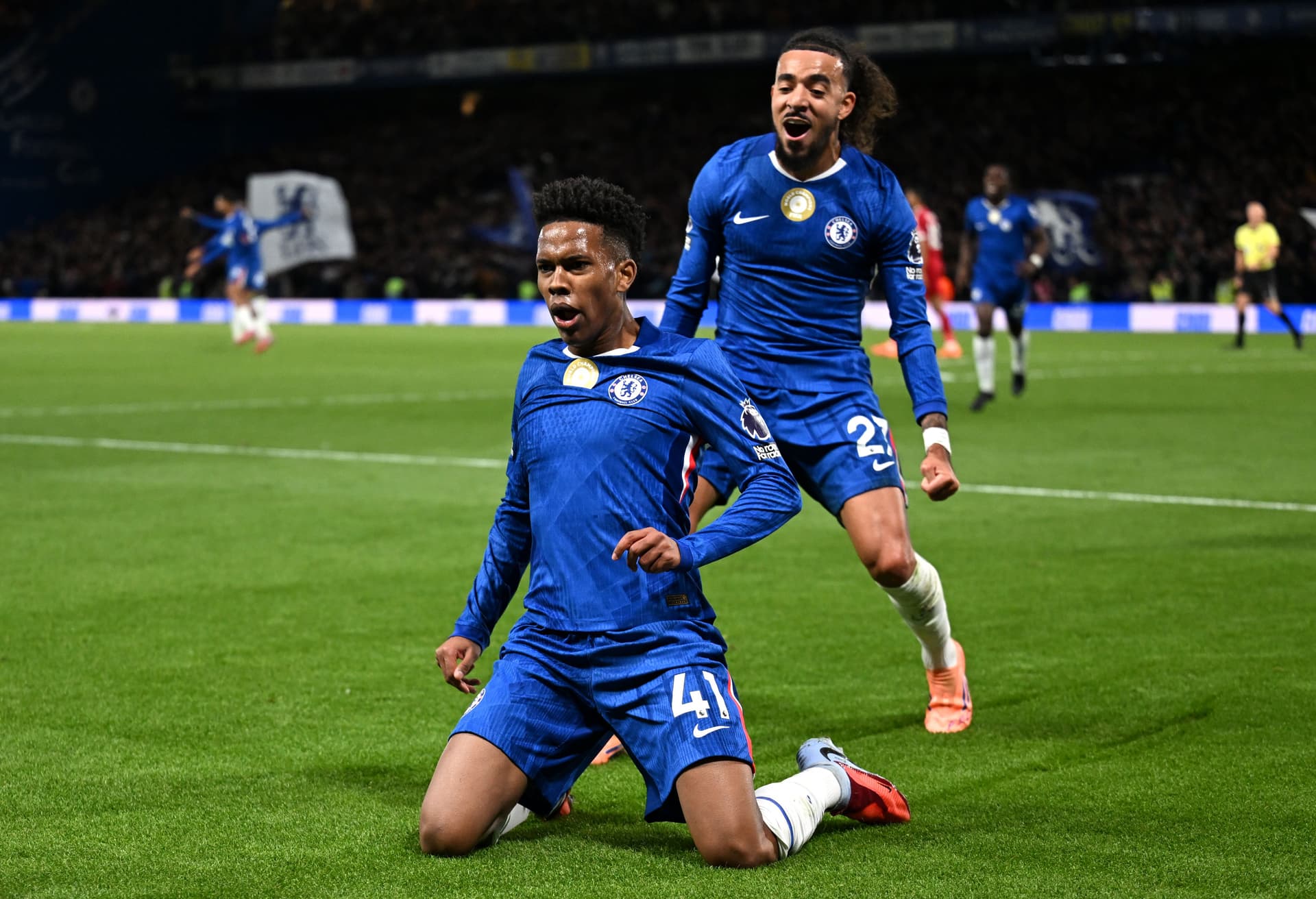 Estevao of Chelsea celebrates scoring his team's second goal