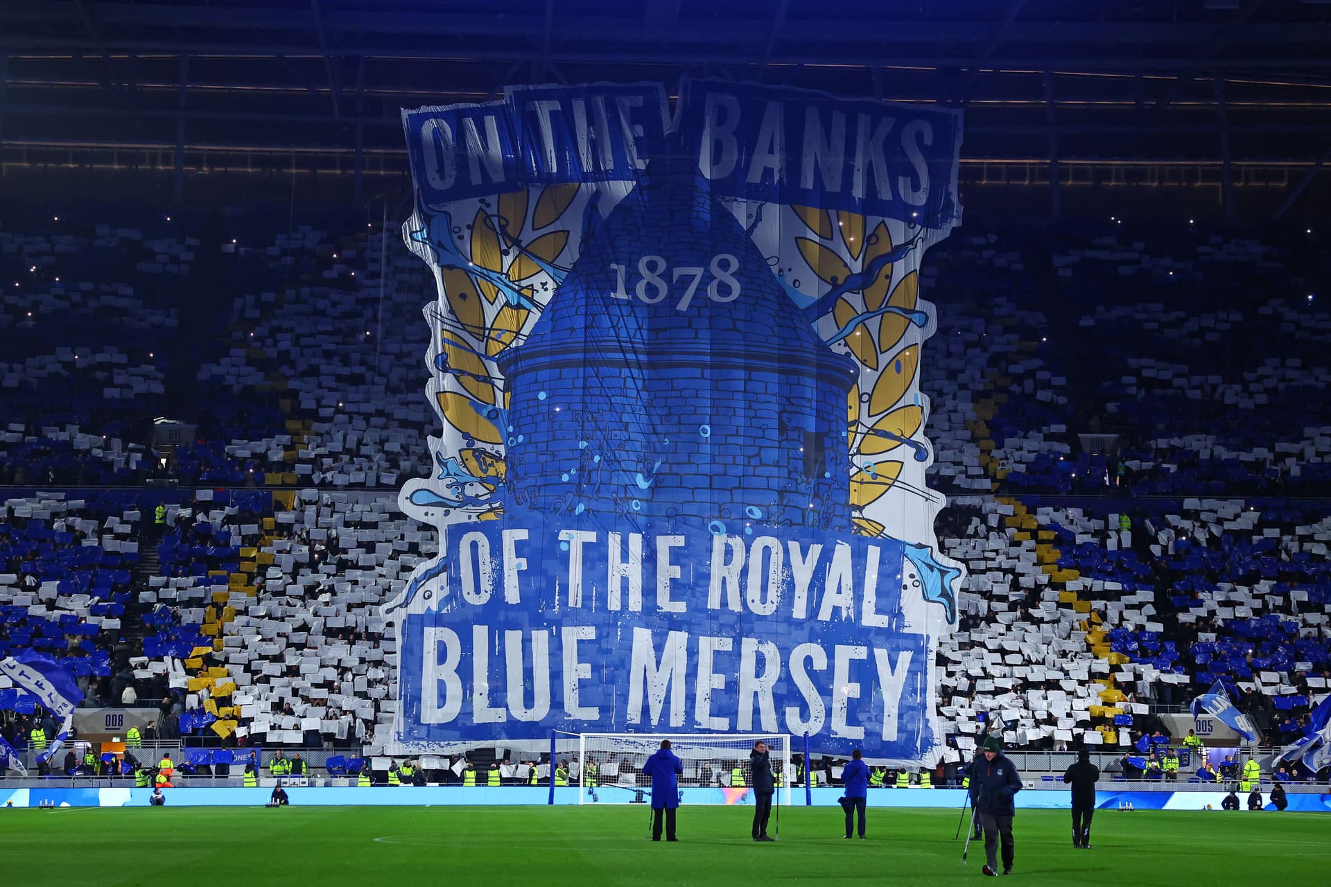 Everton fans display a giant tifo ahead of the Premier League match