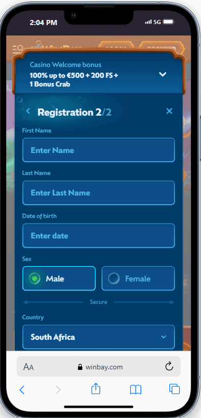 Fill in your details winbay