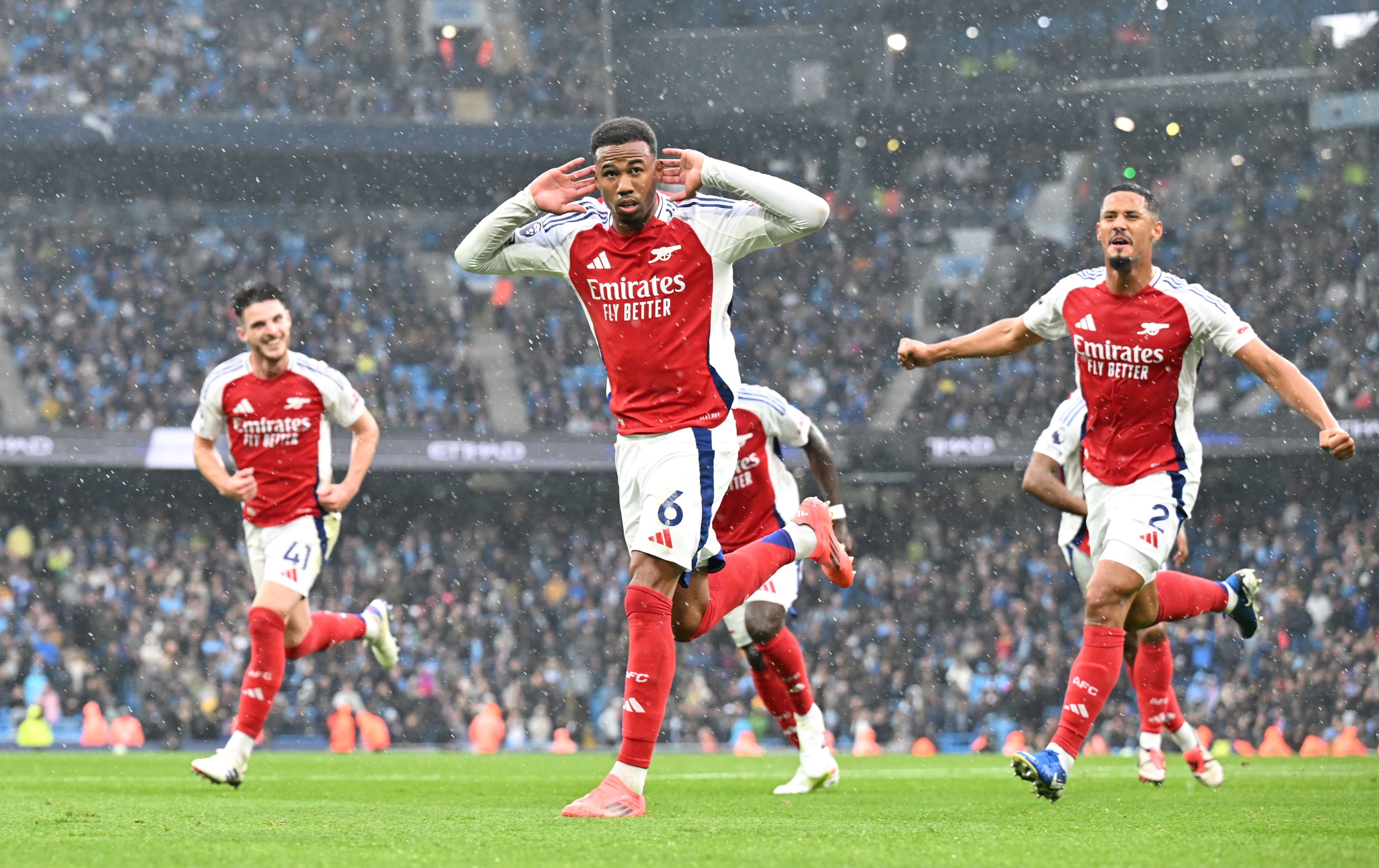Gabriel of Arsenal celebrates scoring his team's second goal