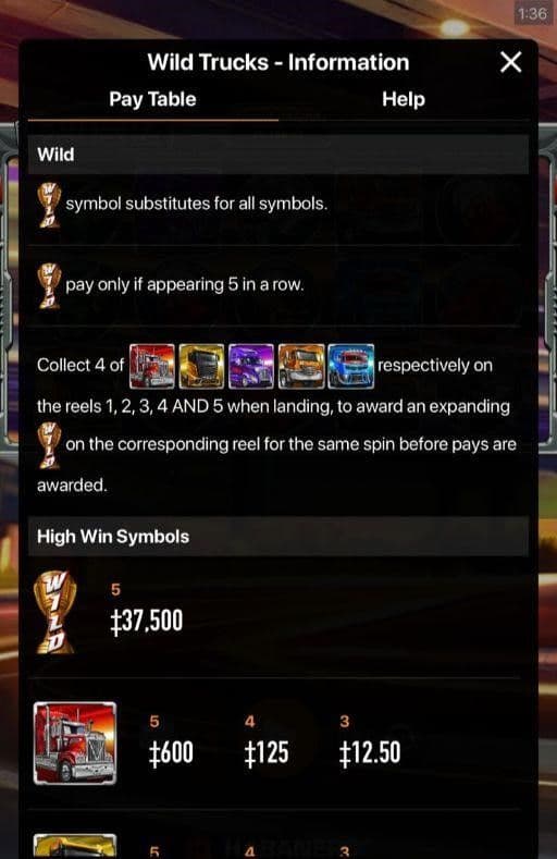 Game Symbols and Payouts Wild Trucks