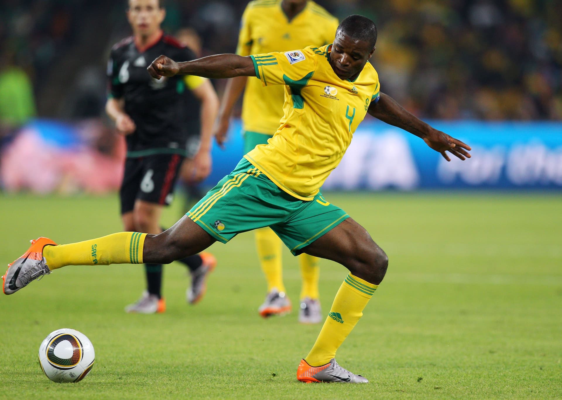 Aaron Mokoena of South Africa in action during the 2010 FIFA World Cup South Africa Group A